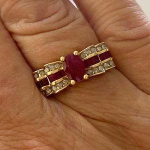 14k yellow gold, ruby and diamond ring.  Size 7.